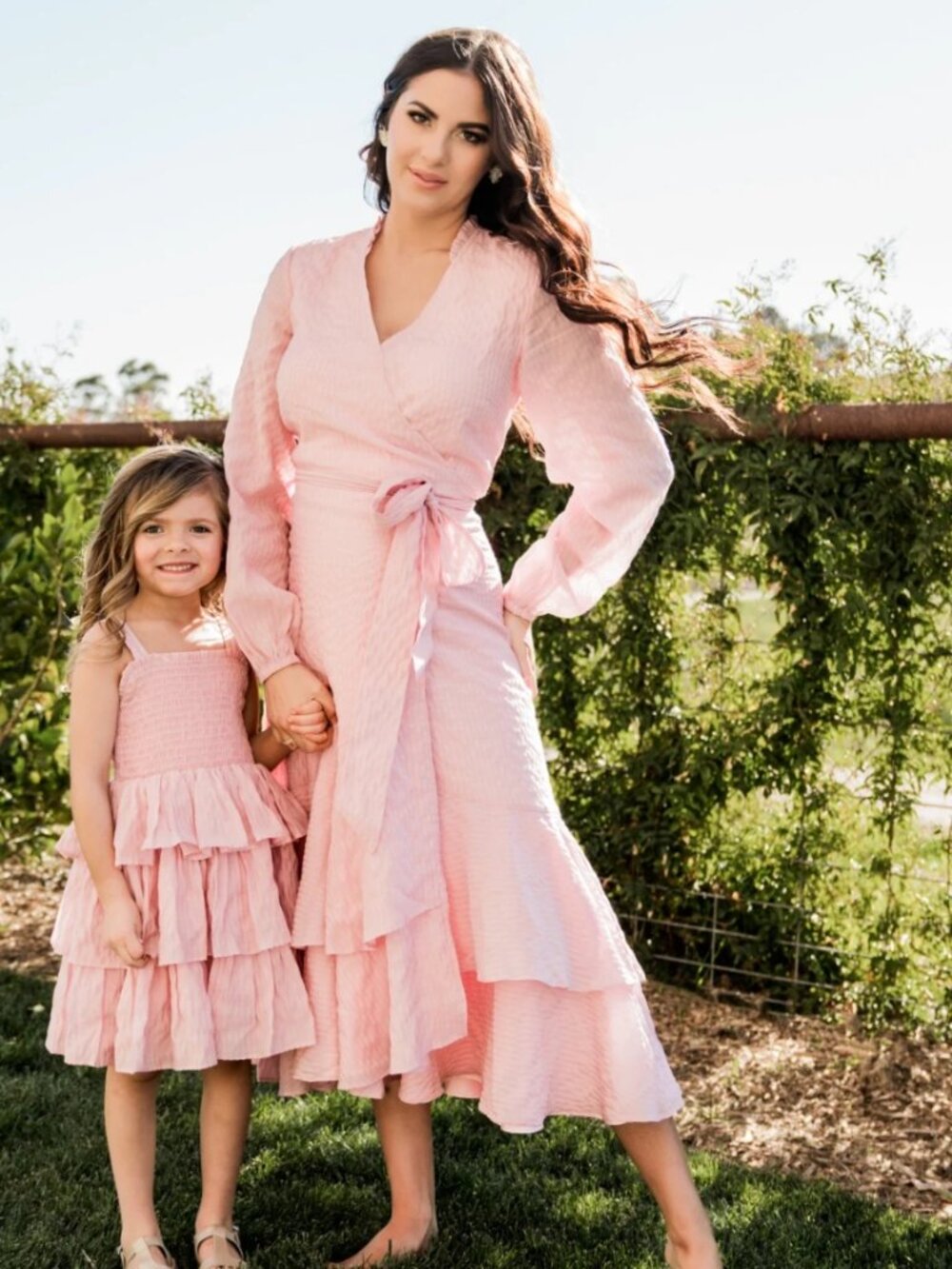Rachel Parcell Pink Seersucker True Wrap Midi Dress Long Sleeve Tie Waist Size L
